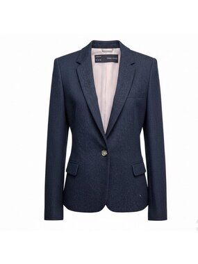 Zara Basic Womens Navy Cotton Blazer Single Button Lined Slim Fit Size M